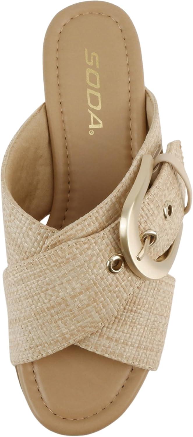 imageSoda Ranger  Women Open Toe Crisscross Band Wedge Sandals with Buckle StrapNatural Raffia