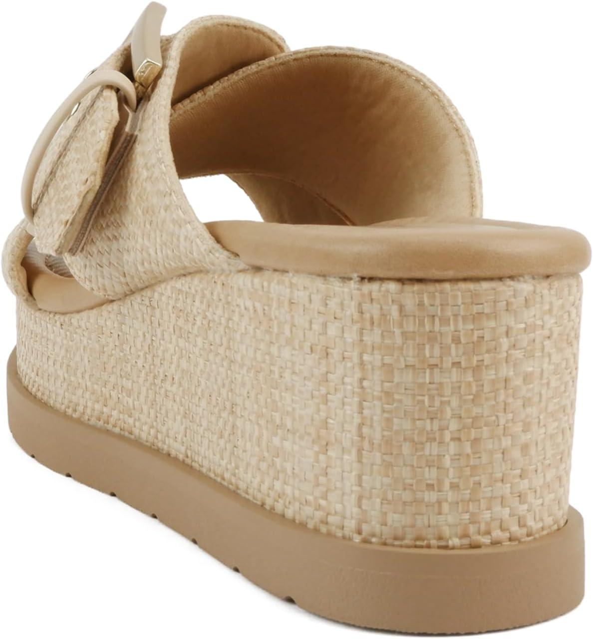 imageSoda Ranger  Women Open Toe Crisscross Band Wedge Sandals with Buckle StrapNatural Raffia