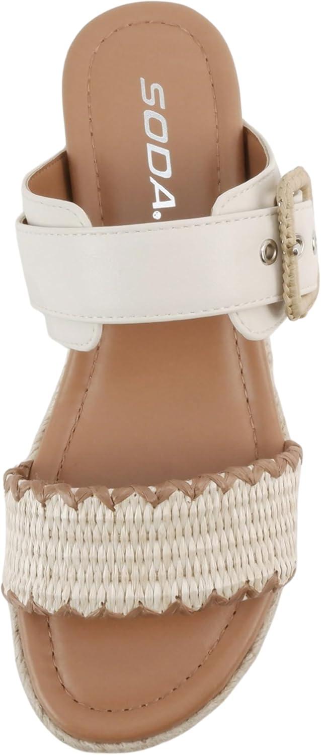 imageSoda Sail  Women Open Toe Double Band Espadrille Wedge SandalsOff White Raffia