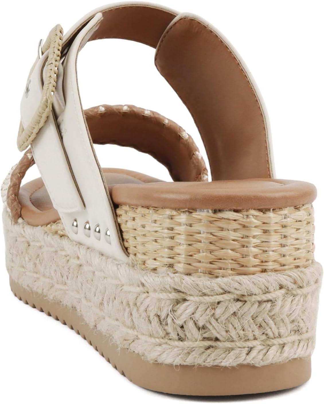 imageSoda Sail  Women Open Toe Double Band Espadrille Wedge SandalsOff White Raffia