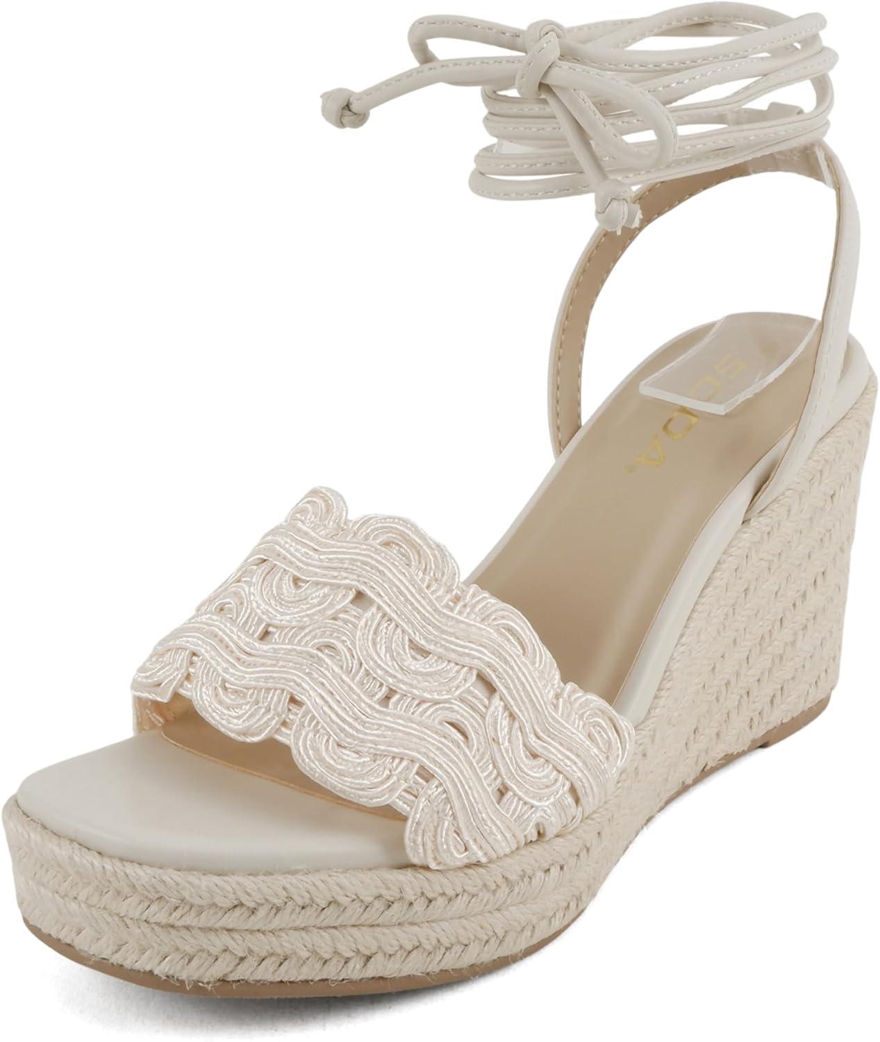 imageSoda Salome  Women Woven Single Band Espadrille Wedge SandalOff White Pu