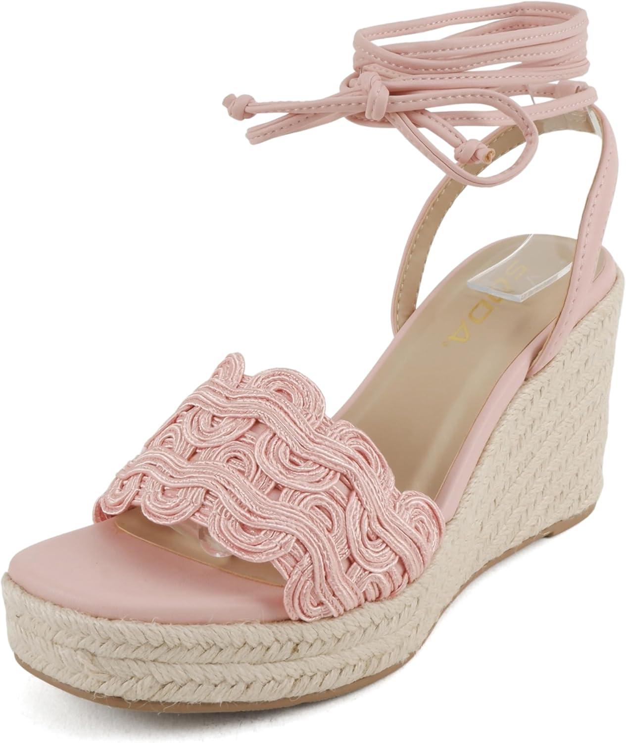imageSoda Salome  Women Woven Single Band Espadrille Wedge SandalPink Pu