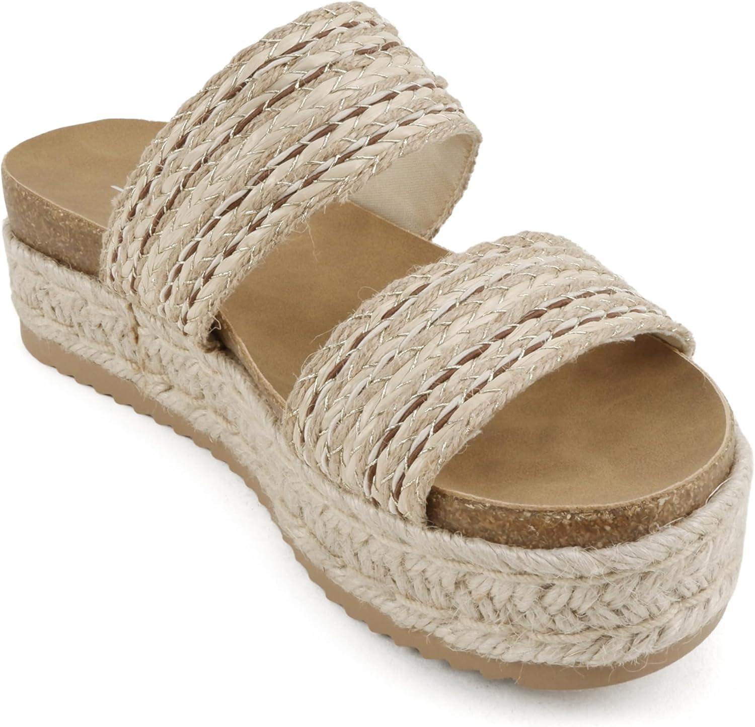 imageSoda West  Women Round Toe Double Band Platform Espadrille SandalNatural Multi