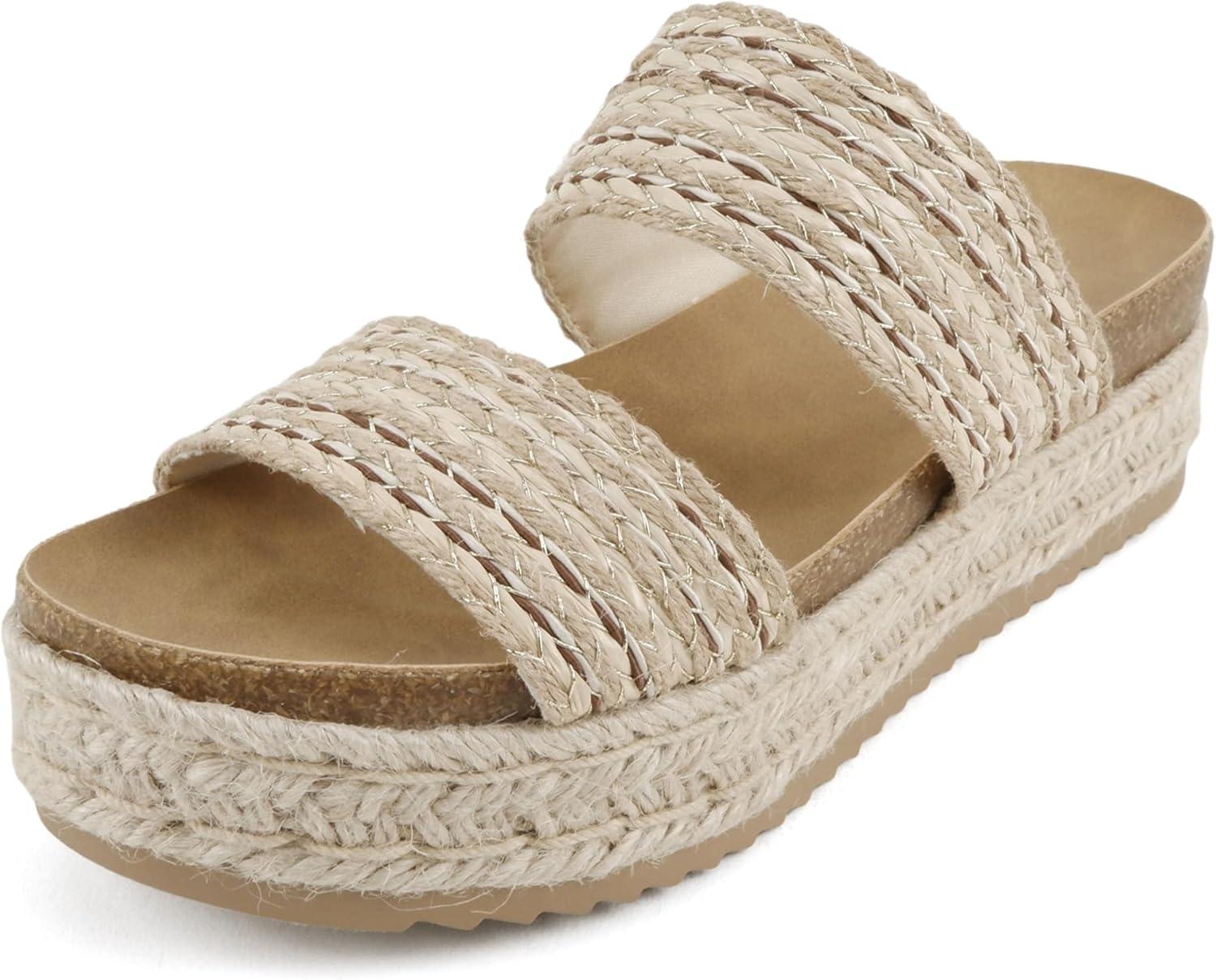 imageSoda West  Women Round Toe Double Band Platform Espadrille SandalNatural Multi