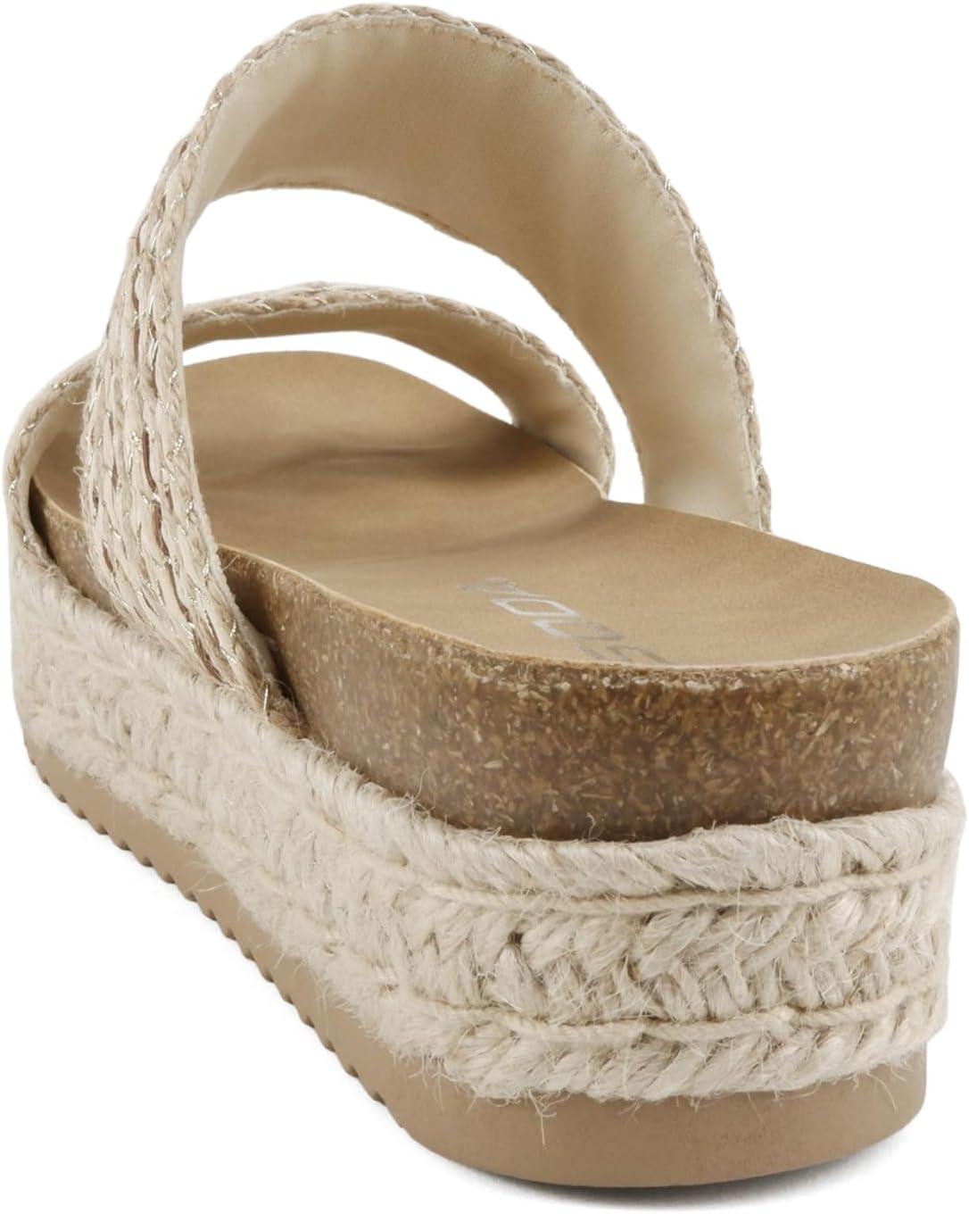 imageSoda West  Women Round Toe Double Band Platform Espadrille SandalNatural Multi