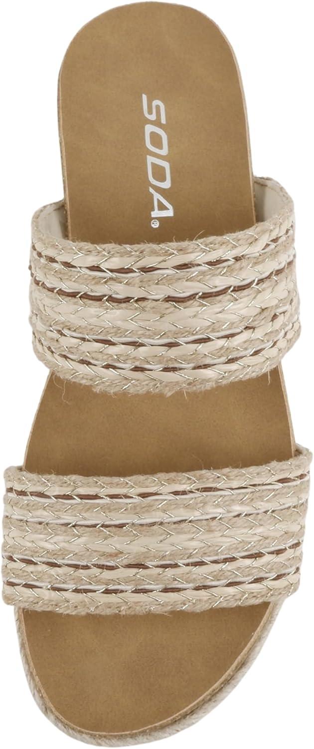 imageSoda West  Women Round Toe Double Band Platform Espadrille SandalNatural Multi