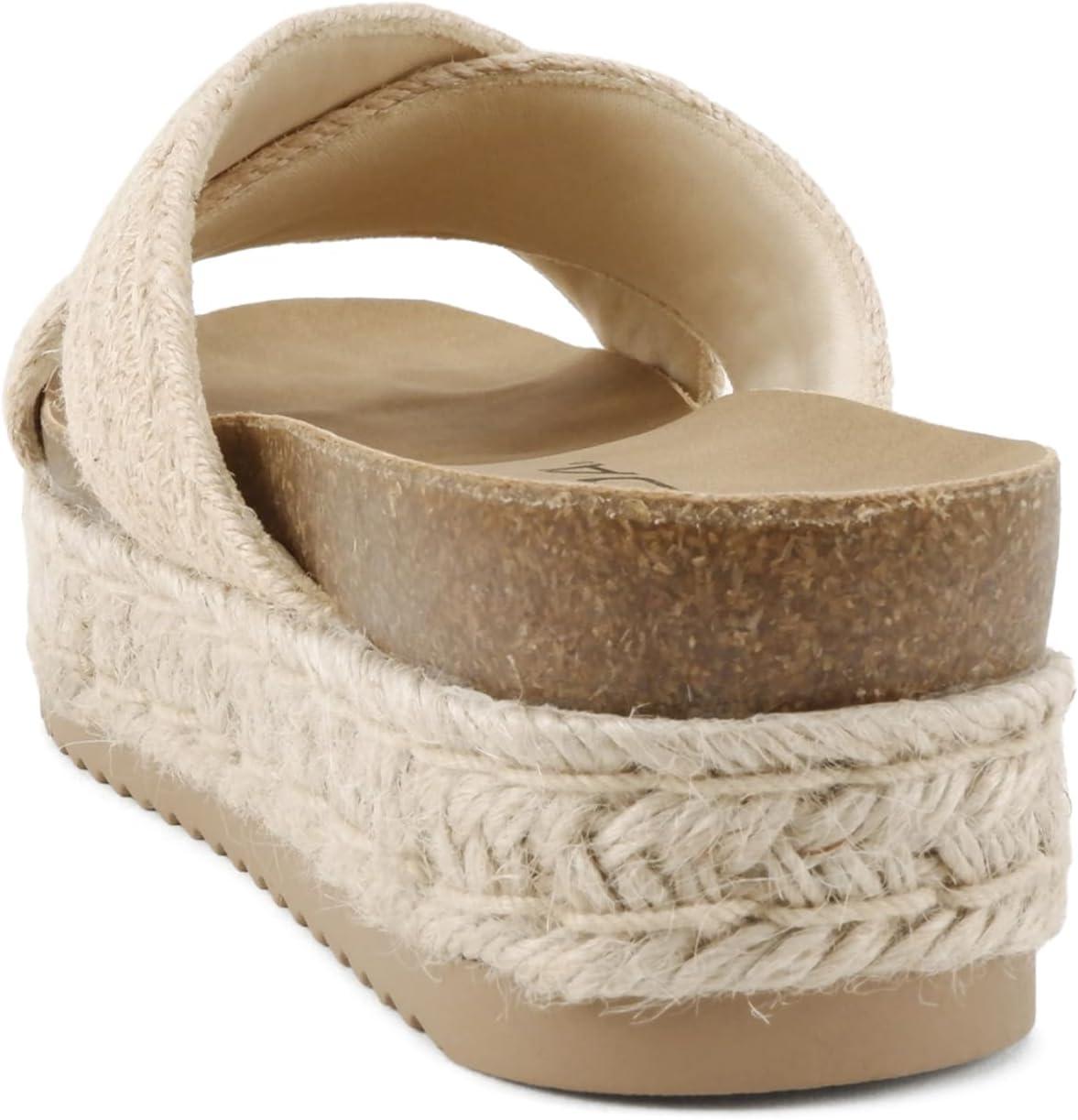 imageSoda Yena  Women Round Toe Crisscross Band Platform Espadrille Wedge SandalsLight Tan Jute