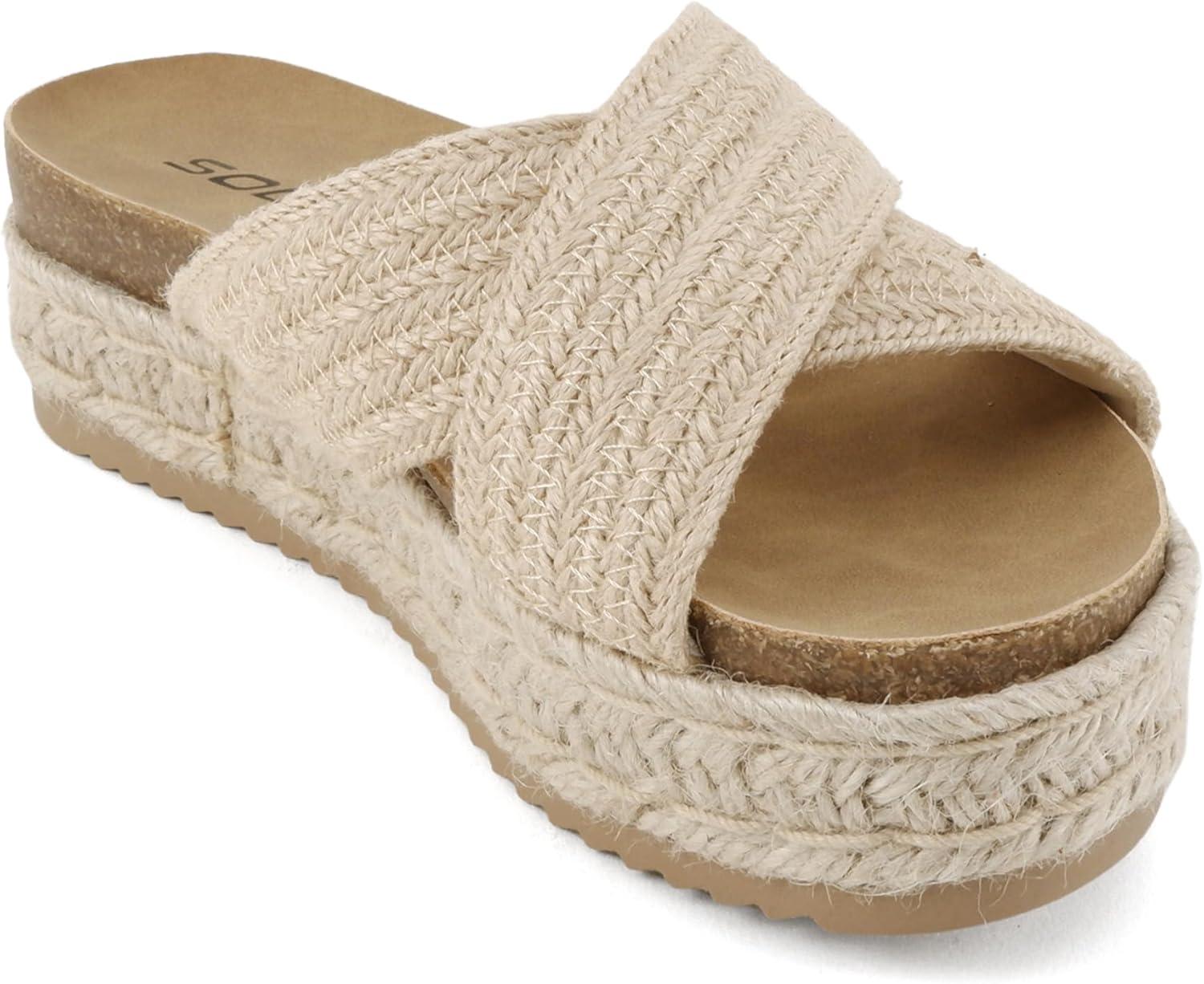 imageSoda Yena  Women Round Toe Crisscross Band Platform Espadrille Wedge SandalsLight Tan Jute