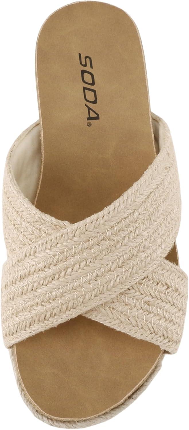 imageSoda Yena  Women Round Toe Crisscross Band Platform Espadrille Wedge SandalsLight Tan Jute