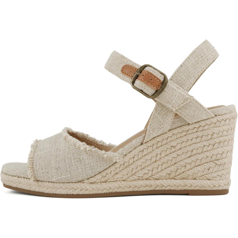 imageSoda Arnold  Women Square Toe Frayed Linen Espadrille Wedge SandalNatural Linen