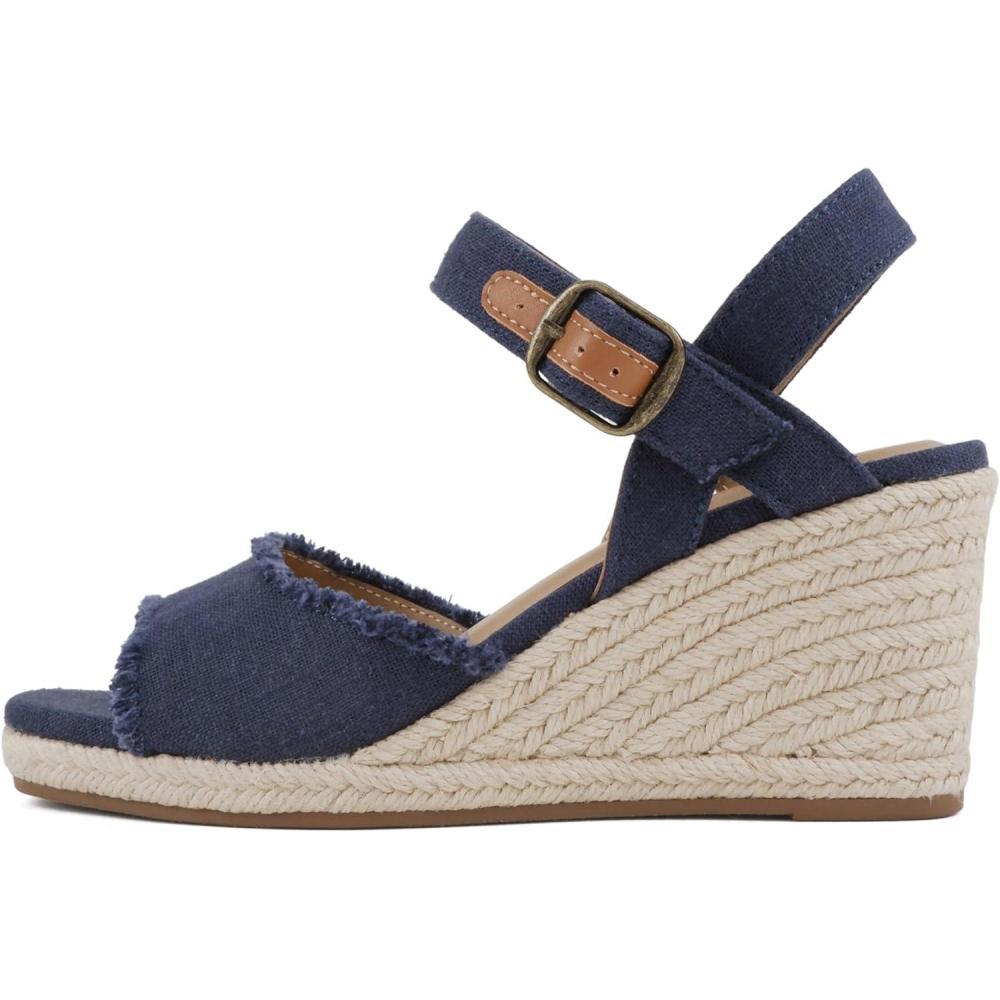 imageSoda Arnold  Women Square Toe Frayed Linen Espadrille Wedge SandalNavy Linen