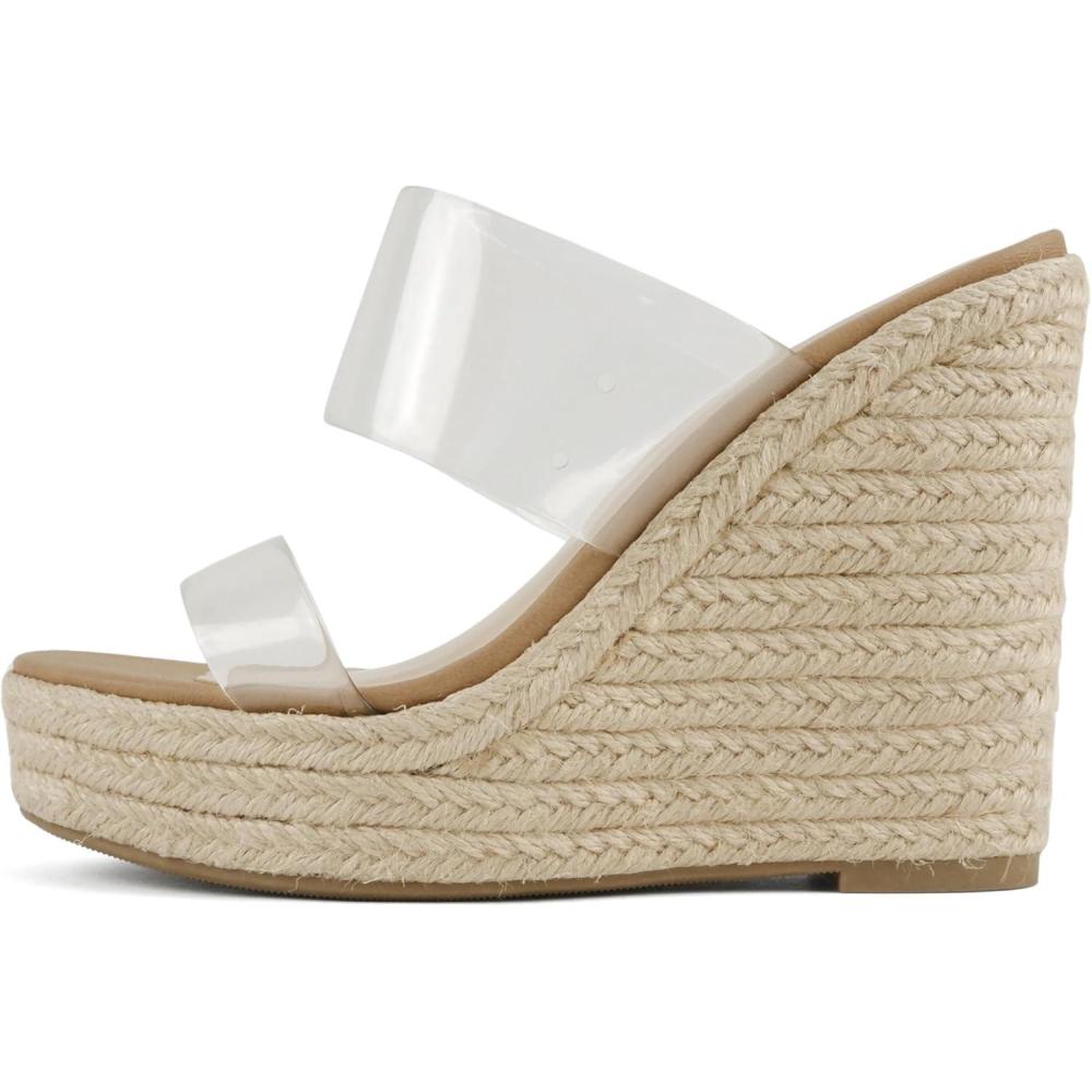 imageSoda Bigfan  Women Open Toe Clear Strap Espadrille Wedge SandalsClear Lucite