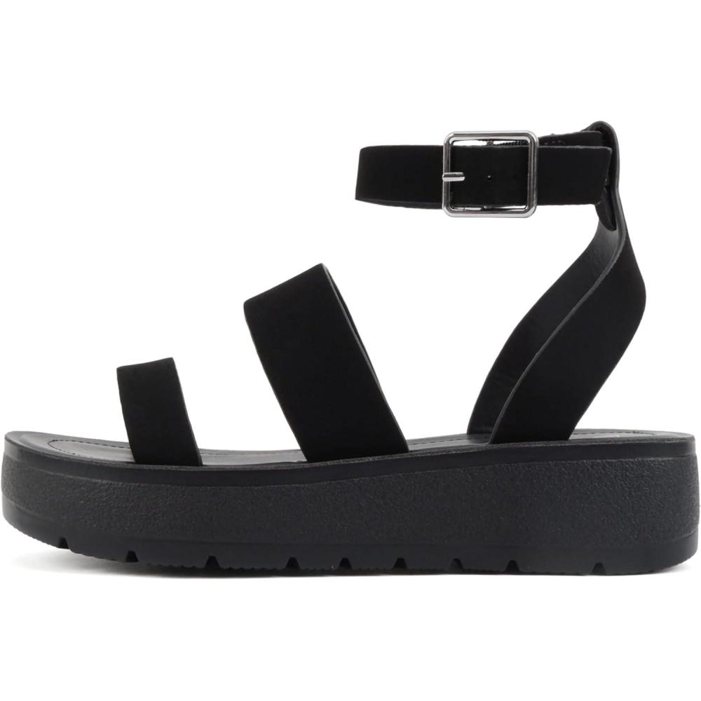 imageSoda Glory  Women Open Toe MultiStrap Flatform SandalsTall Black Pu