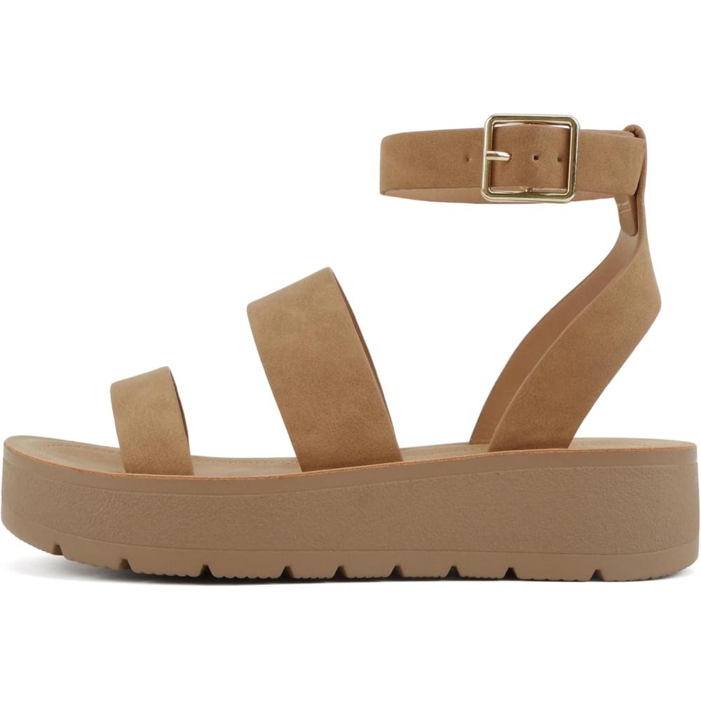 imageSoda Glory  Women Open Toe MultiStrap Flatform SandalsTnatural Nbpu