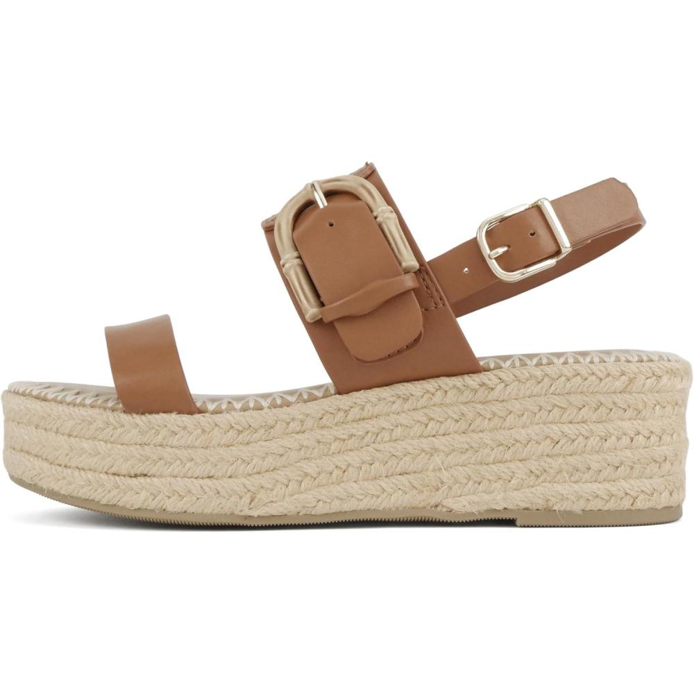 imageSoda Grand  Women Round Toe Low Heel Espadrille Wedge Sandals with Stitched EmbroideryTan Pu