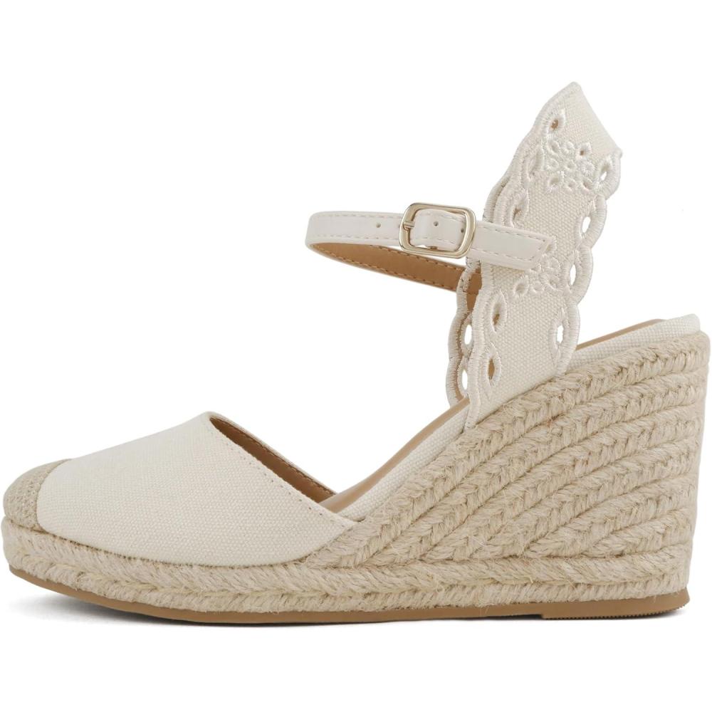 imageSoda Lumina  Women Cap Toe Geometric Cut Ankle Strap Espadrille Wedge SandalBeige