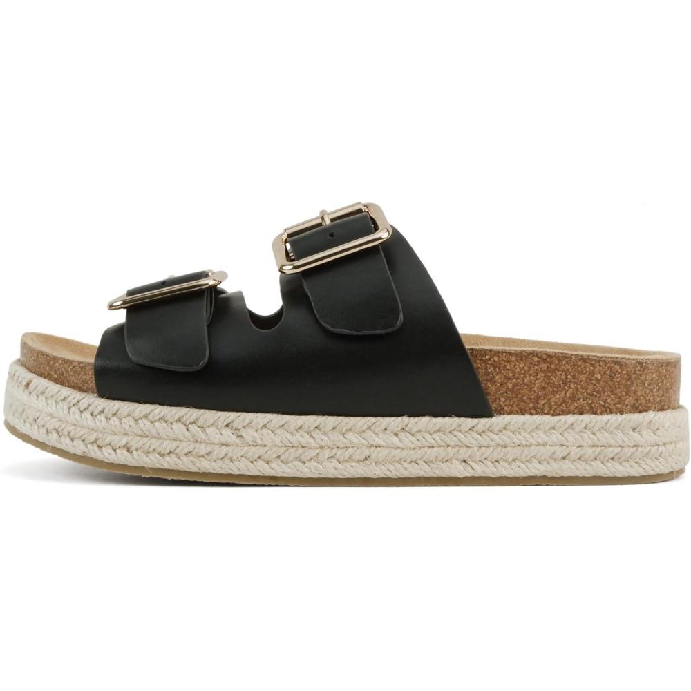 imageSoda Marfa  Women Open Toe Espadrille Flatform Sandals with Double Buckle StrapBlack Pu