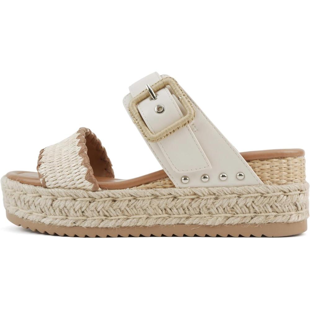 imageSoda Sail  Women Open Toe Double Band Espadrille Wedge SandalsOff White Raffia