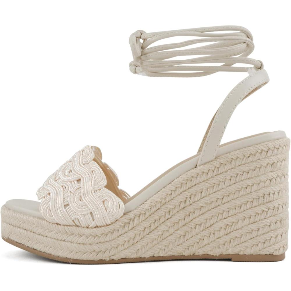 imageSoda Salome  Women Woven Single Band Espadrille Wedge SandalOff White Pu
