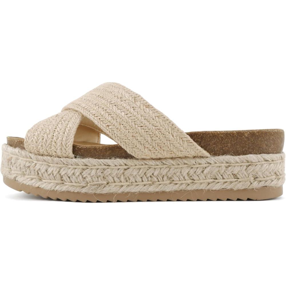 imageSoda Yena  Women Round Toe Crisscross Band Platform Espadrille Wedge SandalsLight Tan Jute