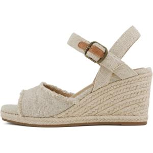 Soda Arnold ~ Women Square Toe Frayed Linen Espadrille Wedge Sandal(Natural Linen)