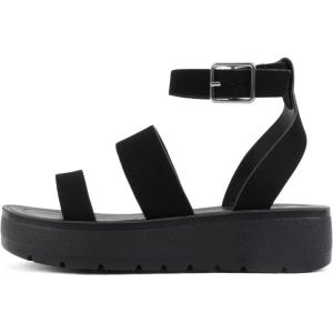 Soda Glory ~ Women Open Toe Multi-Strap Flatform Sandals(T-all Black Pu)