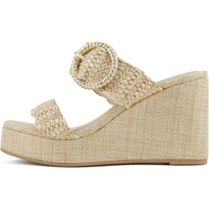 Soda “Ilana” ~ Women Square Toe High Wedge Heeled Raffia Sandals(Natural Raffia)