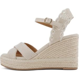 Soda Likey ~ Women Geometric Cut Ankle Strap X-Band Espadrille Wedge Sandal(Beige Pu)