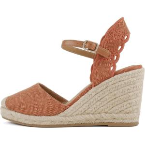 Soda Lumina ~ Women Cap Toe Geometric Cut Ankle Strap Espadrille Wedge Sandal(Orange)