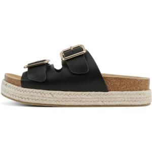 Soda “Marfa” ~ Women Open Toe Espadrille Flatform Sandals with Double Buckle Strap(Black Pu)