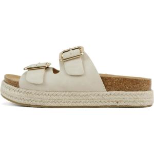 Soda “Marfa” ~ Women Open Toe Espadrille Flatform Sandals with Double Buckle Strap(Bone Nubuck)