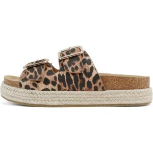 Soda “Marfa” ~ Women Open Toe Espadrille Flatform Sandals with Double Buckle Strap(Leopard Pu)