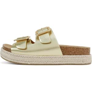 Soda “Marfa” ~ Women Open Toe Espadrille Flatform Sandals with Double Buckle Strap(Light Gold Metallic)