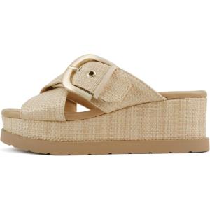 Soda “Ranger” ~ Women Open Toe Crisscross Band Wedge Sandals with Buckle Strap(Natural Raffia)