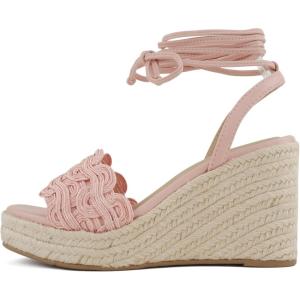 Soda Salome ~ Women Woven Single Band Espadrille Wedge Sandal(Pink Pu)