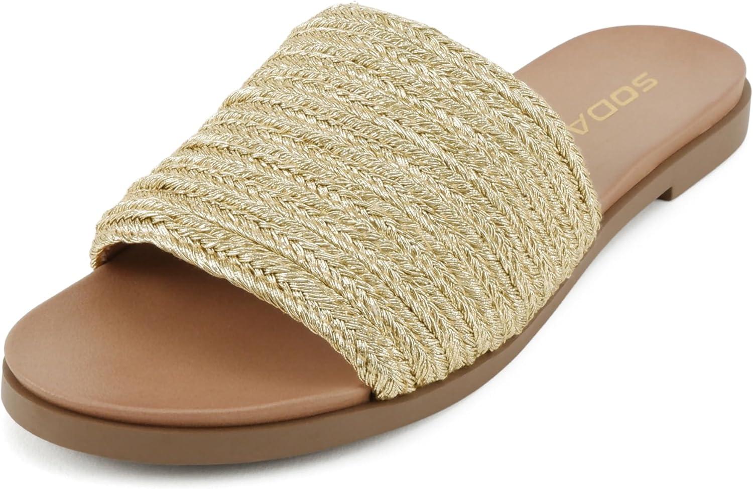 imageSoda Fate  Women Round Toe Single Band Raffia Slide SandalsGold