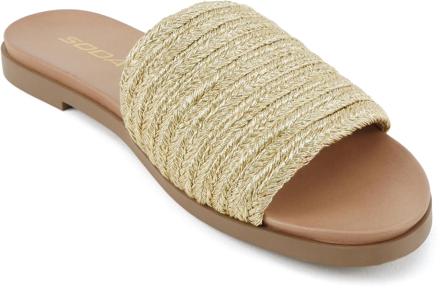 imageSoda Fate  Women Round Toe Single Band Raffia Slide SandalsGold