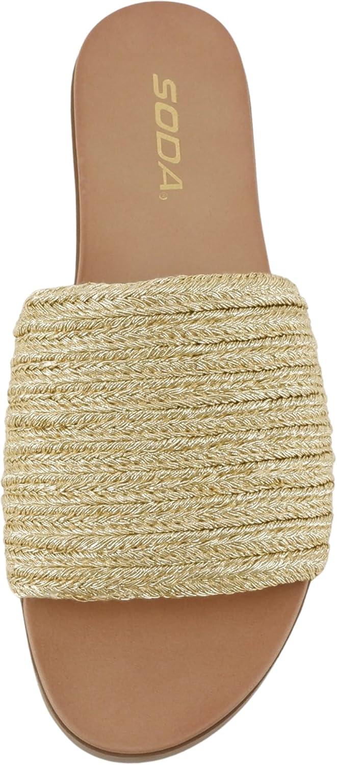 imageSoda Fate  Women Round Toe Single Band Raffia Slide SandalsGold