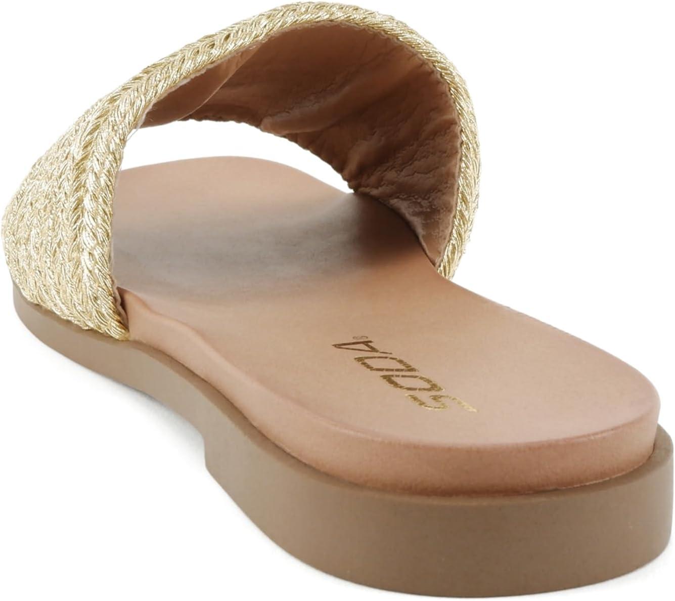 imageSoda Fate  Women Round Toe Single Band Raffia Slide SandalsGold