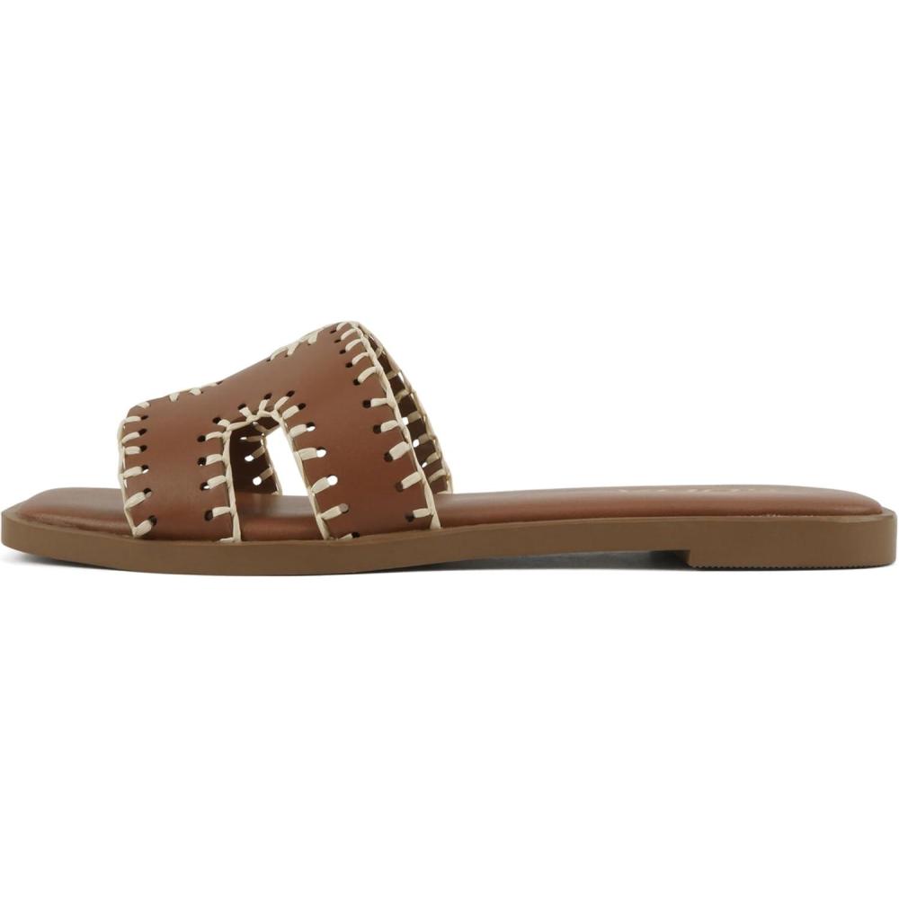 imageSoda Finity  Women Square Toe HBand Slide Sandals with Raffia DetailsTan Pu