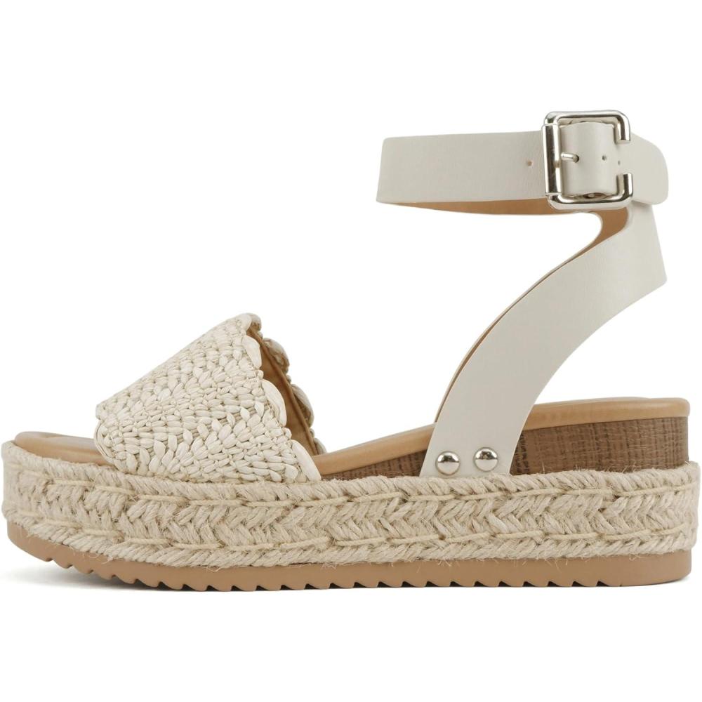 imageSoda Nico  Women Open Toe Single Raffia Band Espadrille Wedge SandalsBone Raffia