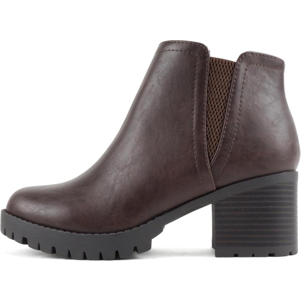 imageSoda Thumb  Women Lug Sole Ankle Boot with Side ZipperBrown Pu