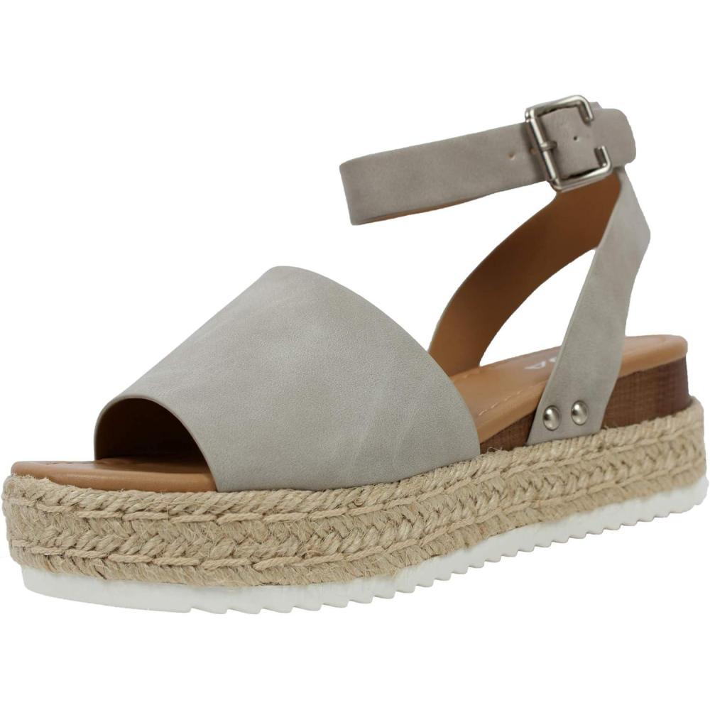 imageSoda Topic Open Toe Buckle Ankle Strap Espadrilles Flatform Wedge Casual SandalGrey