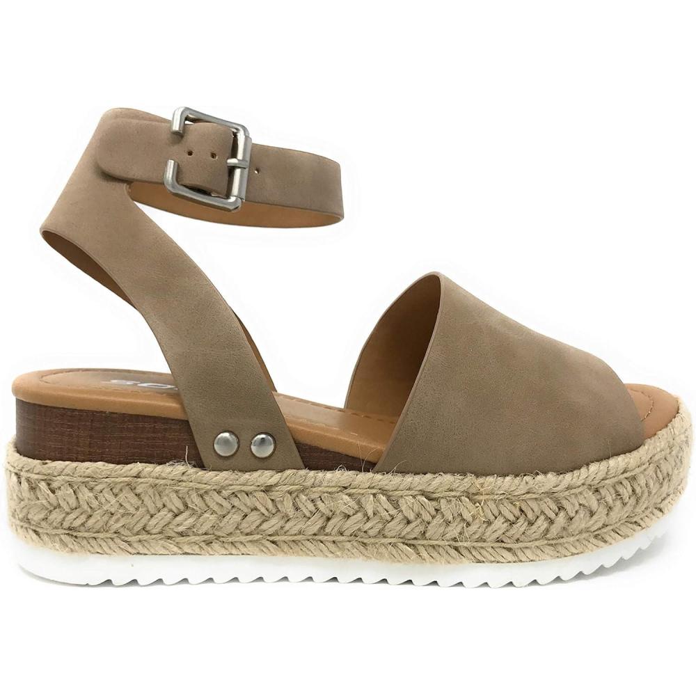 imageSoda Topic Open Toe Buckle Ankle Strap Espadrilles Flatform Wedge Casual SandalNatural T