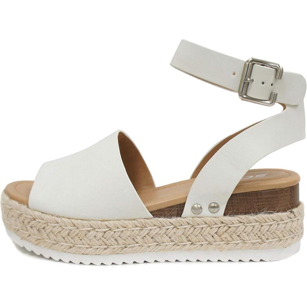 imageSoda Topic Open Toe Buckle Ankle Strap Espadrilles Flatform Wedge Casual SandalOffwhite