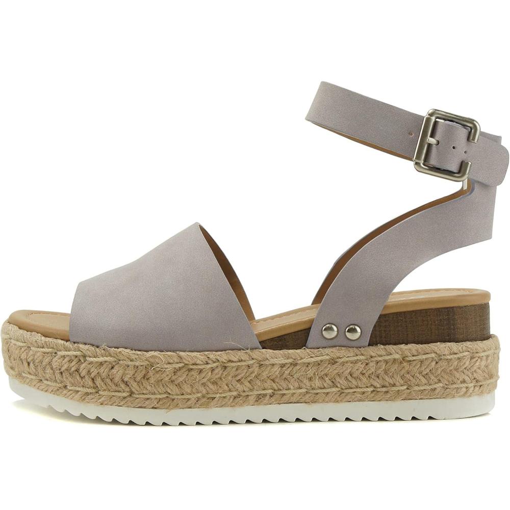 imageSoda Topic Open Toe Buckle Ankle Strap Espadrilles Flatform Wedge Casual SandalPlavender