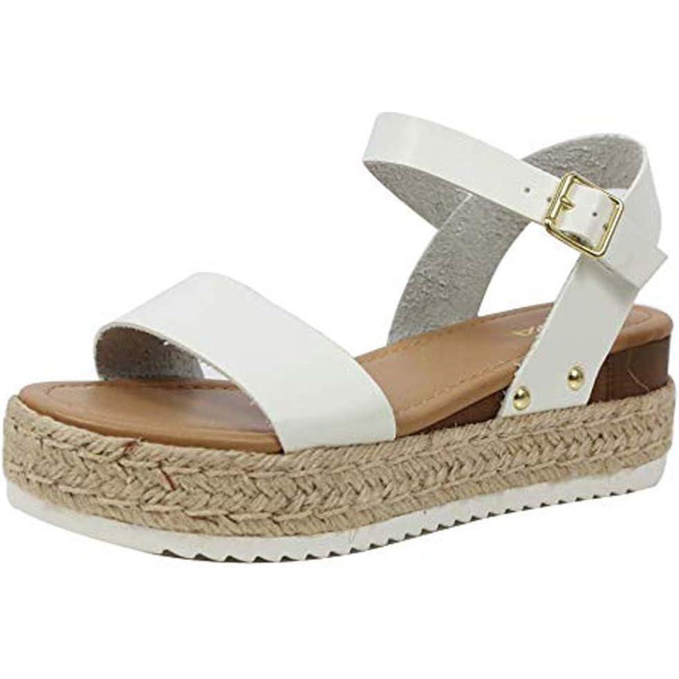 imageSoda Topic Open Toe Buckle Ankle Strap Espadrilles Flatform Wedge Casual SandalWhiteclp