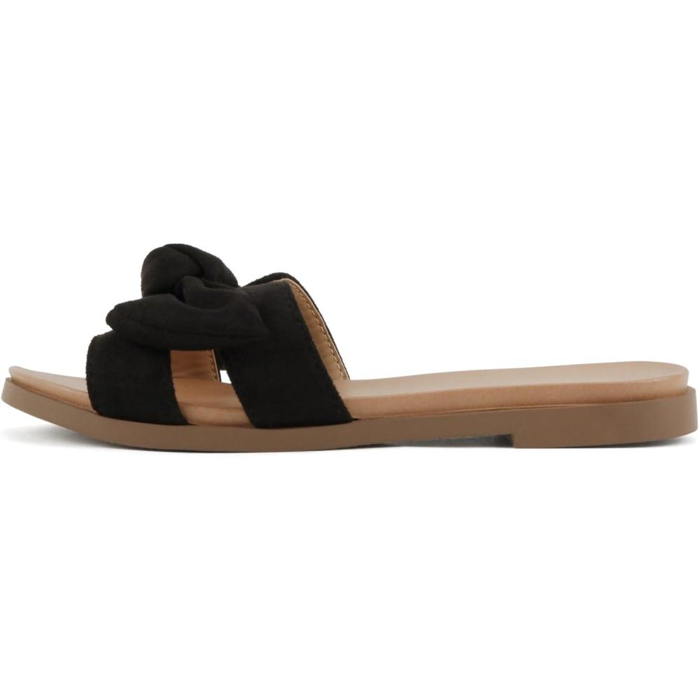 imageSoda Writer  Women Round Toe HBand Bow Slide SandalsBlack Suede
