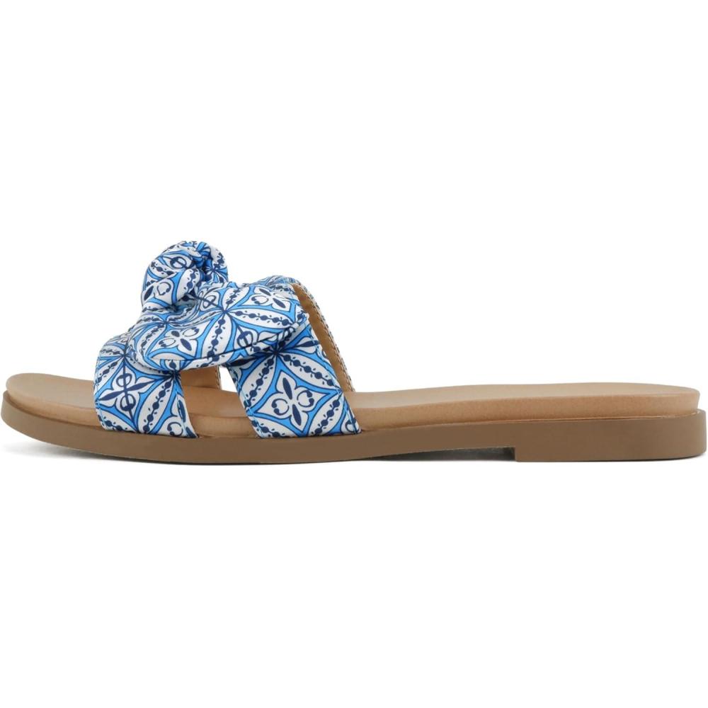 imageSoda Writer  Women Round Toe HBand Bow Slide SandalsBlue Multi