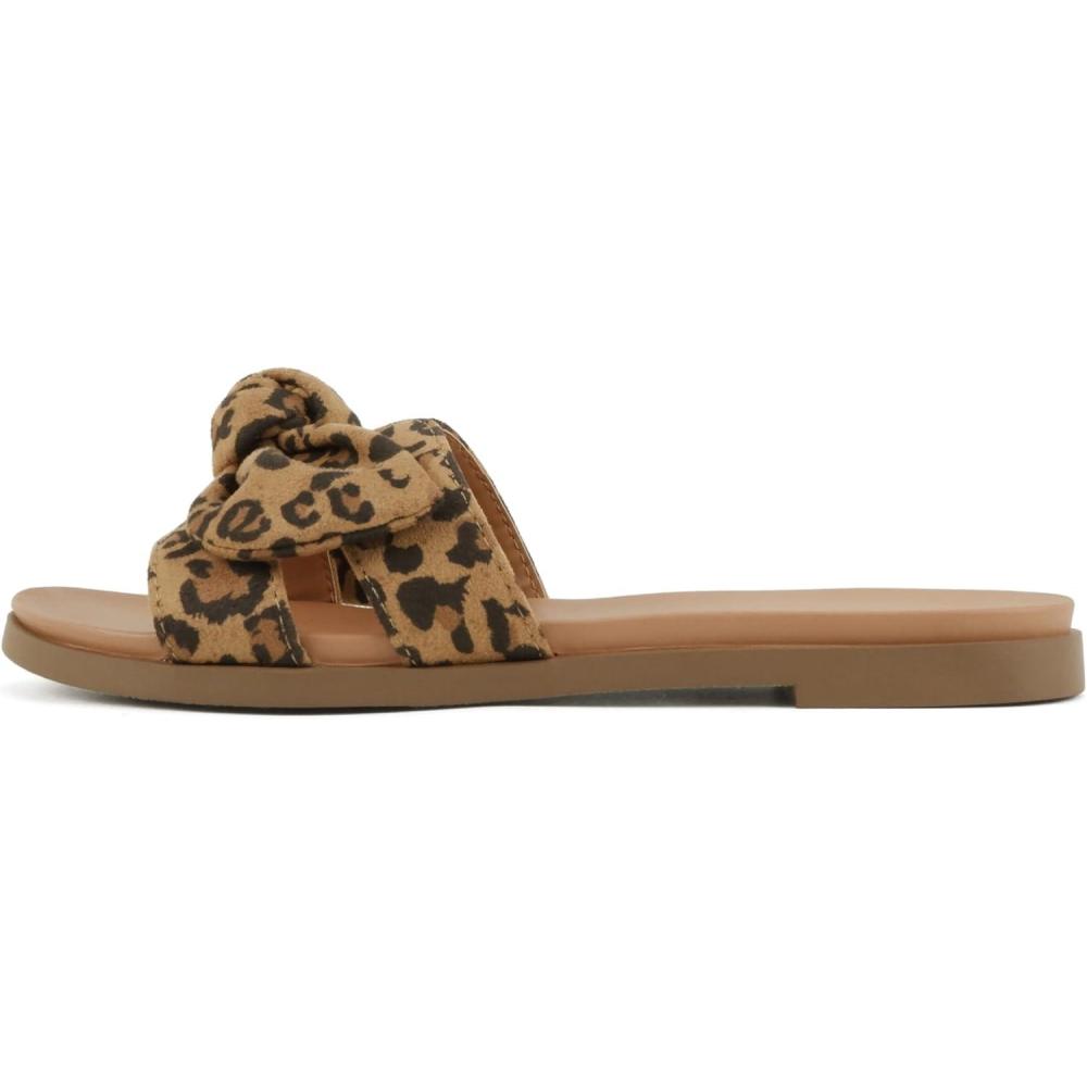 imageSoda Writer  Women Round Toe HBand Bow Slide SandalsLeopard Suede